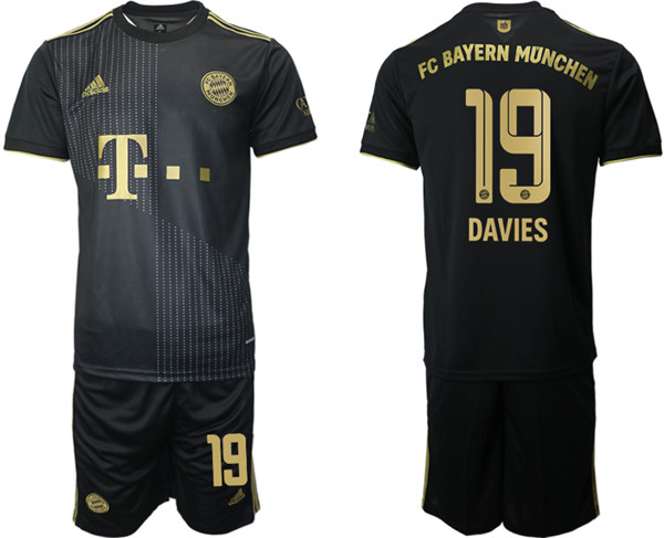 Men's Black FC Bayern München #19 Alphonso Davies Away Soccer Jersey Suit